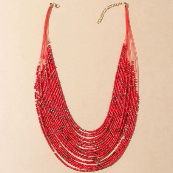 Multi Strand Beads Layered Necklace - Picture 2 of 3